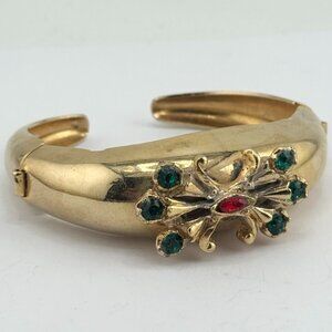 Vintage gold rhinestone jeweled cuff bracelet